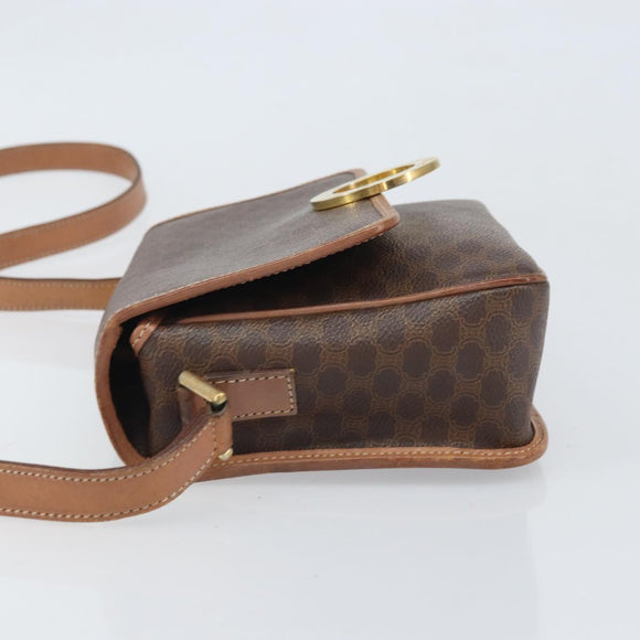 CELINE Macadam Canvas Circle Shoulder Bag PVC Leather Brown Gold Auth 171041
