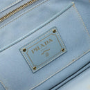PRADA Canapa MM Hand Bag Canvas Light Blue Gold Auth 171056-17