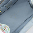 PRADA Canapa MM Hand Bag Canvas Light Blue Gold Auth 171056-10