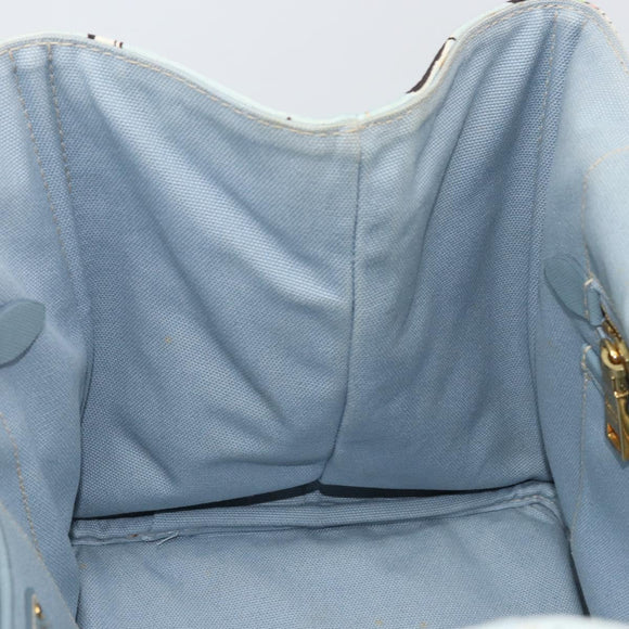 PRADA Canapa MM Hand Bag Canvas Light Blue Gold Auth 171056