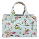 PRADA Canapa MM Hand Bag Canvas Light Blue Gold Auth 171056-13