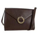 CELINE Circle Shoulder Bag Leather Brown Gold Auth 171061A-1