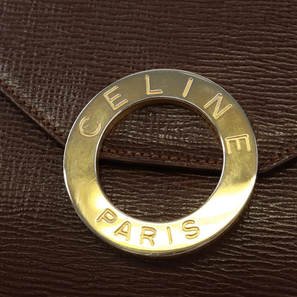 CELINE Circle Shoulder Bag Leather Brown Gold Auth 171061A