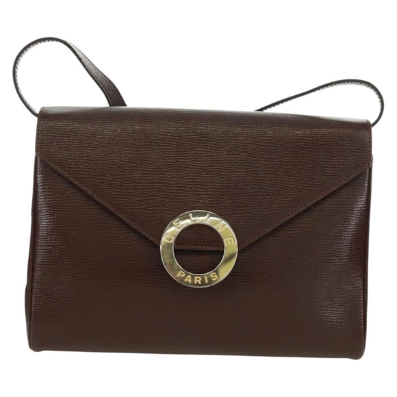 CELINE Circle Shoulder Bag Leather Brown Gold Auth 171061A
