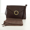 CELINE Circle Shoulder Bag Leather Brown Gold Auth 171061A-12