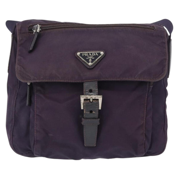 PRADA Shoulder Bag Nylon Purple Silver Auth 171063