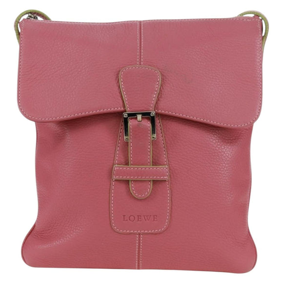 LOEWE Shoulder Bag Leather Pink Silver Auth 171064V