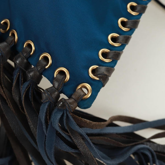 PRADA Umhängetasche Nylon Blau Gold Auth 171065V