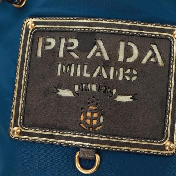 PRADA Umhängetasche Nylon Blau Gold Auth 171065V