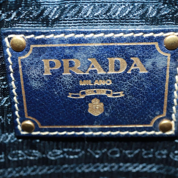 PRADA Shoulder Bag Nylon Blue Gold Auth 171065V