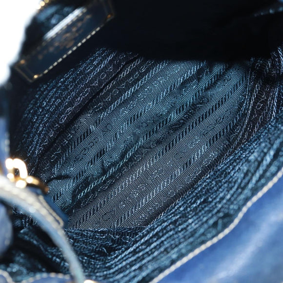 PRADA Umhängetasche Nylon Blau Gold Auth 171065V