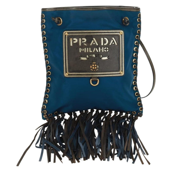 PRADA Shoulder Bag Nylon Blue Gold Auth 171065V