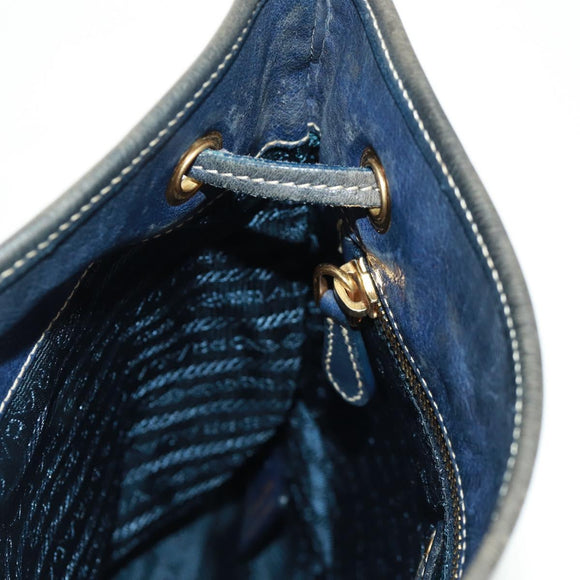 PRADA Umhängetasche Nylon Blau Gold Auth 171065V