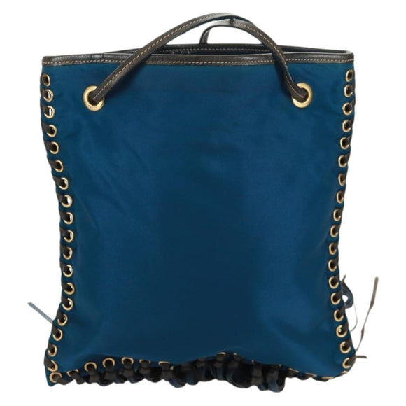 PRADA Shoulder Bag Nylon Blue Gold Auth 171065V