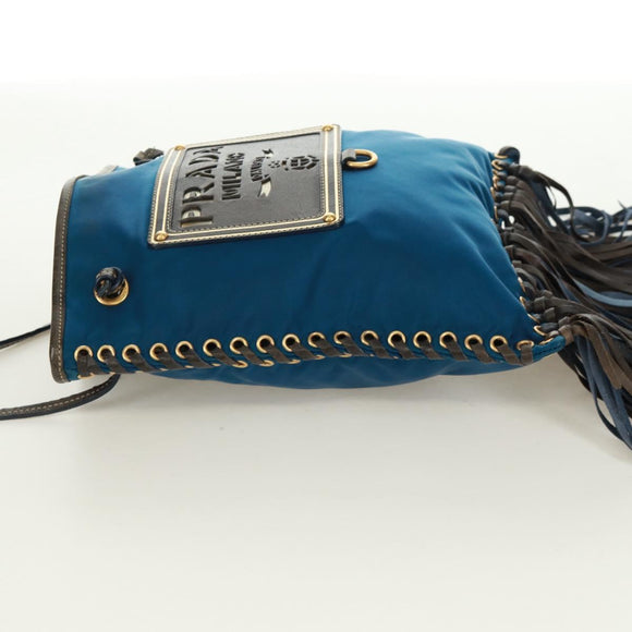 PRADA Umhängetasche Nylon Blau Gold Auth 171065V