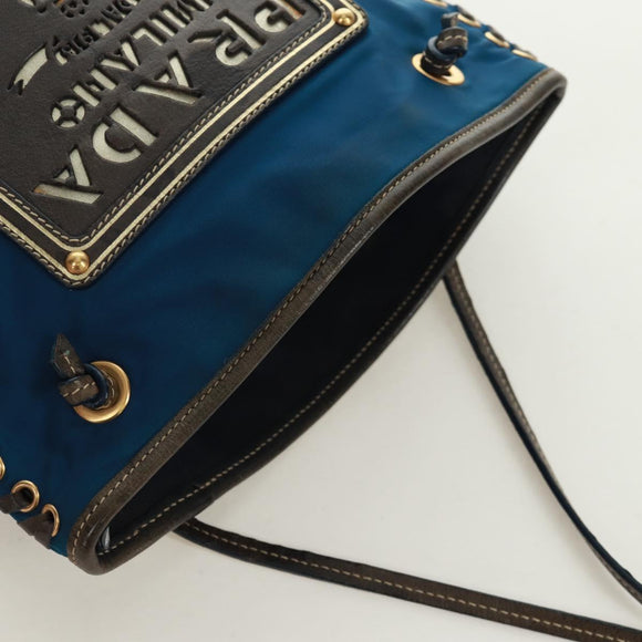 PRADA Umhängetasche Nylon Blau Gold Auth 171065V