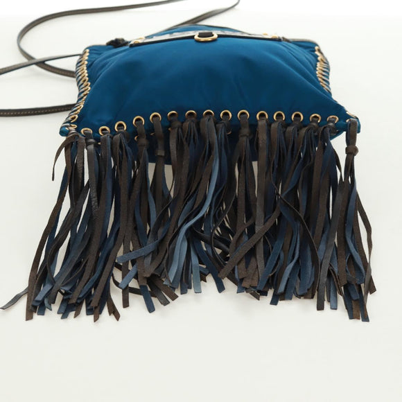 PRADA Shoulder Bag Nylon Blue Gold Auth 171065V