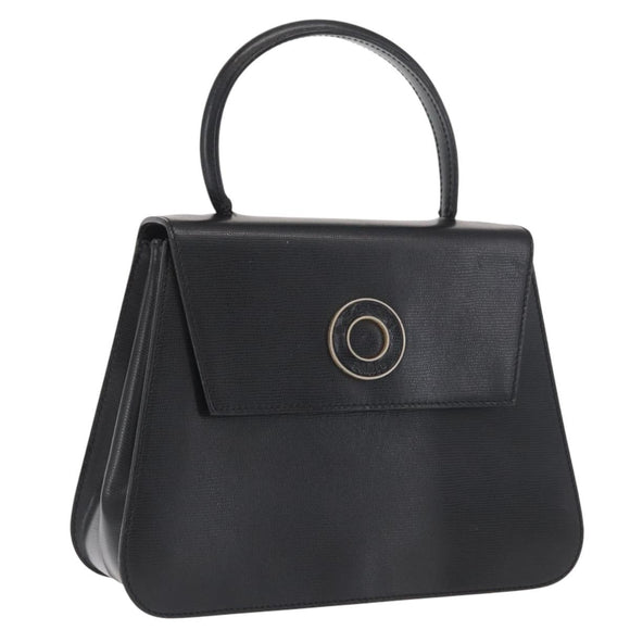 CELINE Circle Hand Bag Leather Black Gold Auth 171070