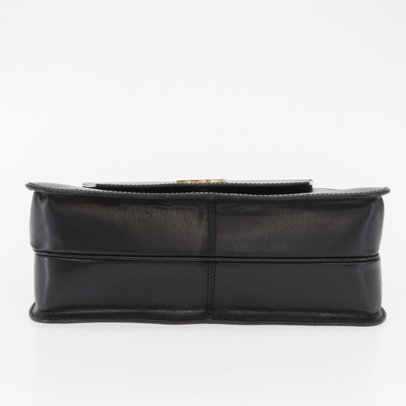 CELINE Circle Hand Bag Leather Black Gold Auth 171070
