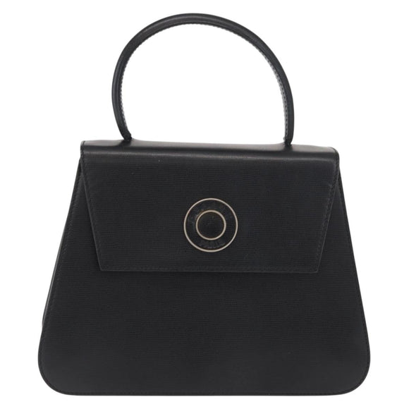 CELINE Circle Hand Bag Leather Black Gold Auth 171070