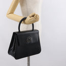 CELINE Circle Hand Bag Leather Black Gold Auth 171070-27