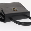 CELINE Circle Hand Bag Leather Black Gold Auth 171070-6