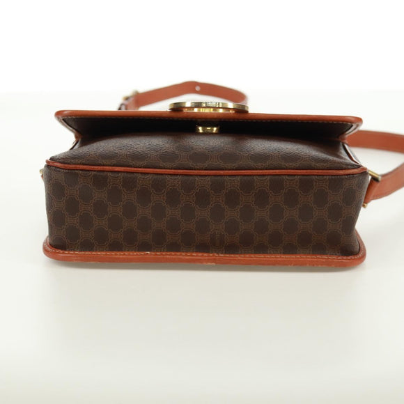 CELINE Macadam Canvas Circle Shoulder Bag PVC Leather Brown Gold Auth 171071A