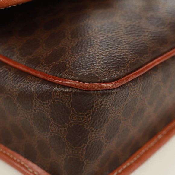 CELINE Macadam Canvas Circle Shoulder Bag PVC Leather Brown Gold Auth 171071A