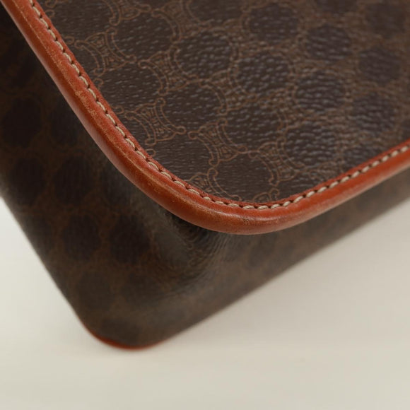 CELINE Macadam Canvas Circle Shoulder Bag PVC Leather Brown Gold Auth 171071A