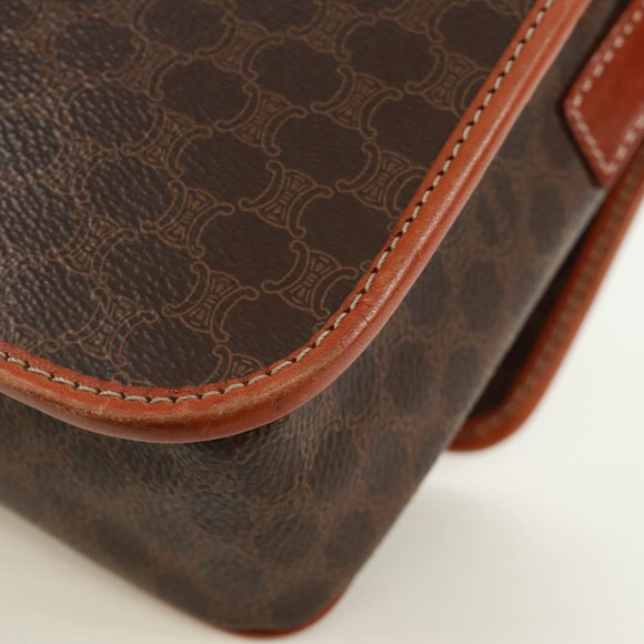 CELINE Macadam Canvas Circle Shoulder Bag PVC Leather Brown Gold Auth 171071A