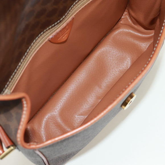 CELINE Macadam Canvas Circle Shoulder Bag PVC Leather Brown Gold Auth 171071A