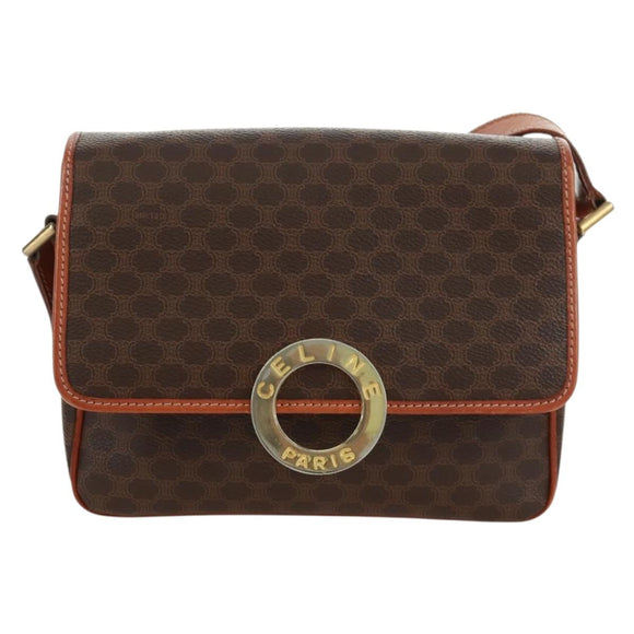 CELINE Macadam Canvas Circle Shoulder Bag PVC Leather Brown Gold Auth 171071A