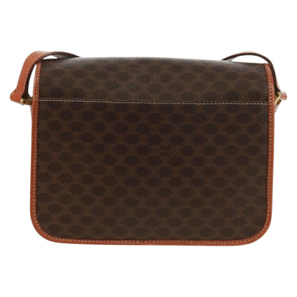 CELINE Macadam Canvas Circle Shoulder Bag PVC Leather Brown Gold Auth 171071A