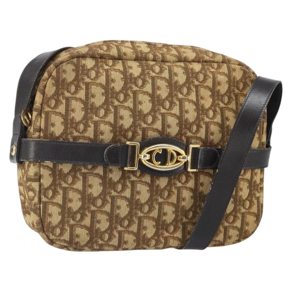 Christian Dior Trotter Canvas Shoulder Bag Brown Gold Auth 171073