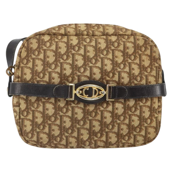 Christian Dior Trotter Canvas Shoulder Bag Brown Gold Auth 171073