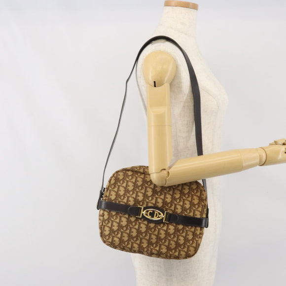 Christian Dior Trotter Canvas Shoulder Bag Brown Gold Auth 171073