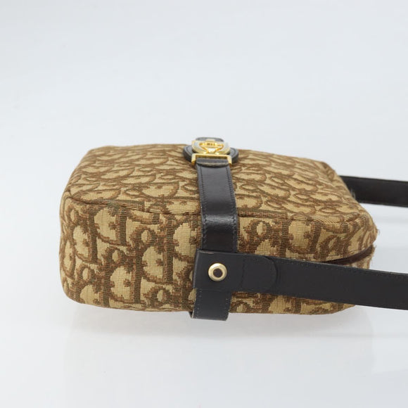 Christian Dior Trotter Canvas Shoulder Bag Brown Gold Auth 171073