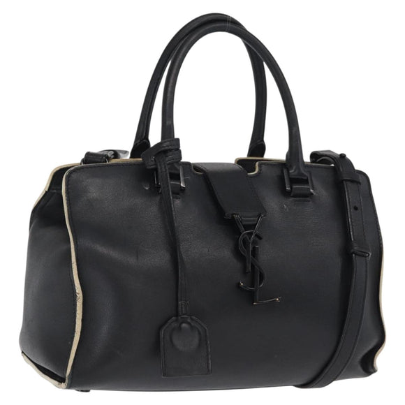 SAINT LAURENT Baby Kabas Hand Bag Leather 2way Black LTH424868 Auth 171093