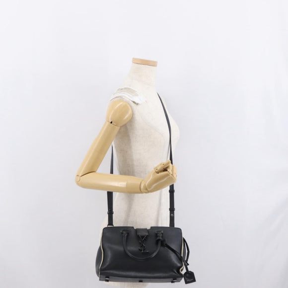 SAINT LAURENT Baby Kabas Hand Bag Leather 2way Black LTH424868 Auth 171093