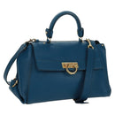Salvatore Ferragamo Gancini Sofia Hand Bag Leather 2way Blue Gold Auth 171096A-1