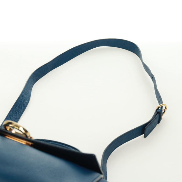 Salvatore Ferragamo Gancini Sofia Hand Bag Leather 2way Blue Gold Auth 171096A