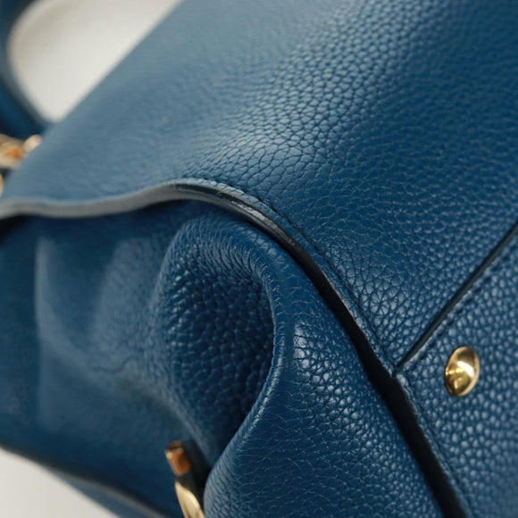 Salvatore Ferragamo Gancini Sofia Hand Bag Leather 2way Blue Gold Auth 171096A