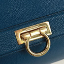 Salvatore Ferragamo Gancini Sofia Hand Bag Leather 2way Blue Gold Auth 171096A-18