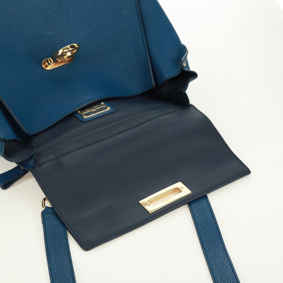 Salvatore Ferragamo Gancini Sofia Hand Bag Leather 2way Blue Gold Auth 171096A