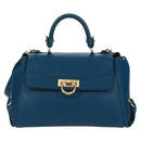 Salvatore Ferragamo Gancini Sofia Hand Bag Leather 2way Blue Gold Auth 171096A-13