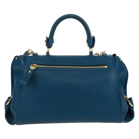 Salvatore Ferragamo Gancini Sofia Hand Bag Leather 2way Blue Gold Auth 171096A