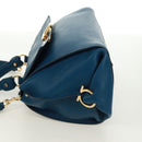 Salvatore Ferragamo Gancini Sofia Hand Bag Leather 2way Blue Gold Auth 171096A-3