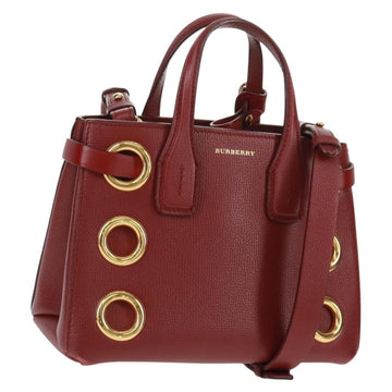 BURBERRY Hand Bag Leather 2way Bordeaux Gold Auth 171097M