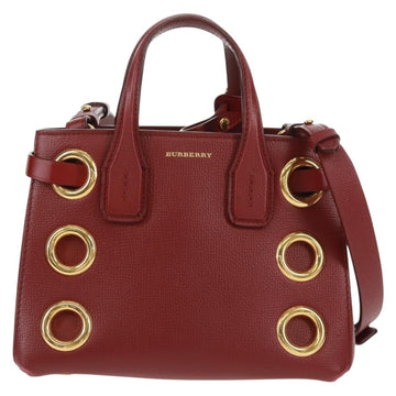BURBERRY Hand Bag Leather 2way Bordeaux Gold Auth 171097M - 0