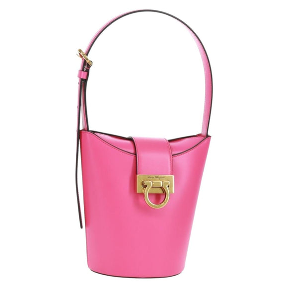 Salvatore Ferragamo Gancini Shoulder Bag Leather Pink Gold Auth 171099M
